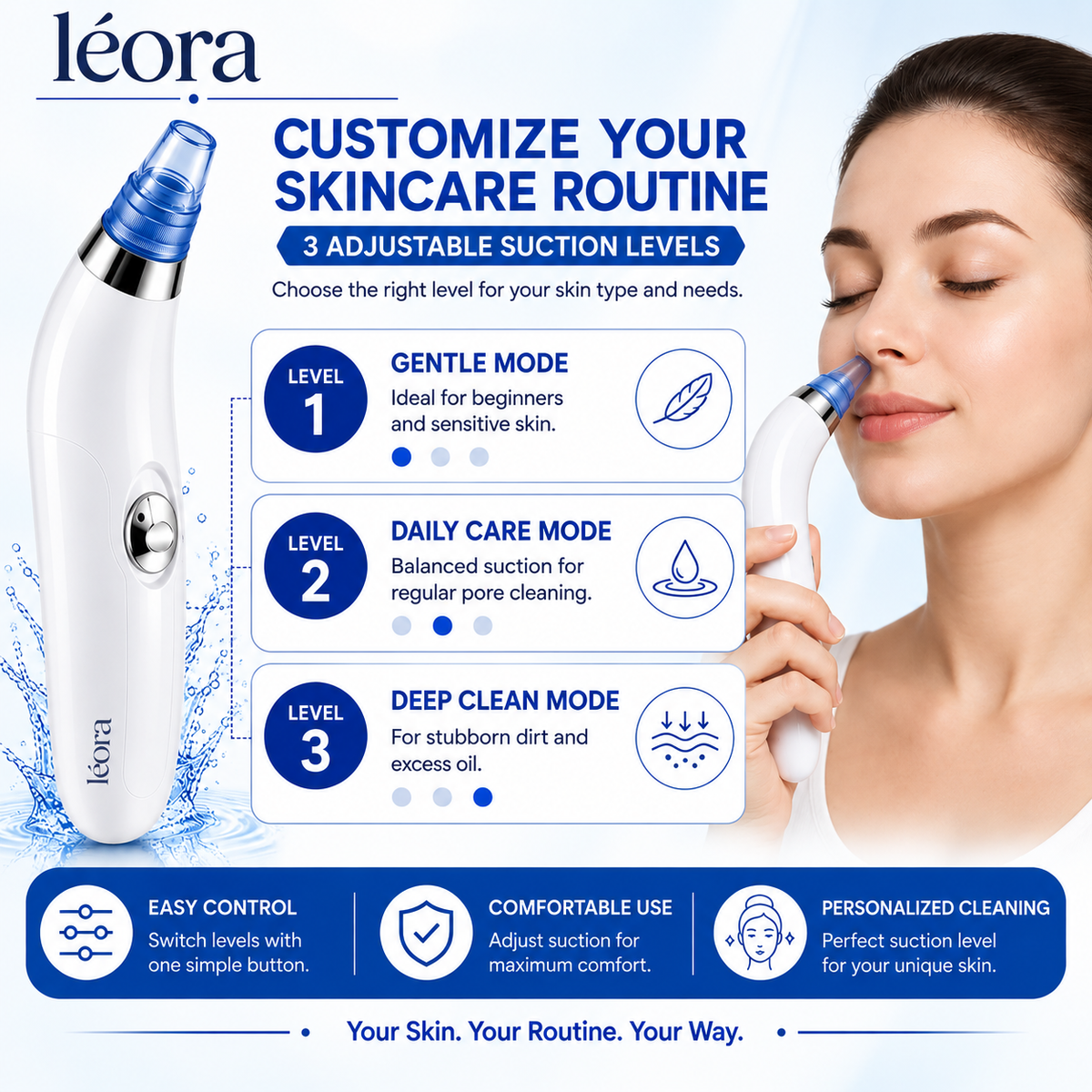 Léora™ PoreClean Facial Vacuum | 4-in-1 Blackhead & Pore Cleaner