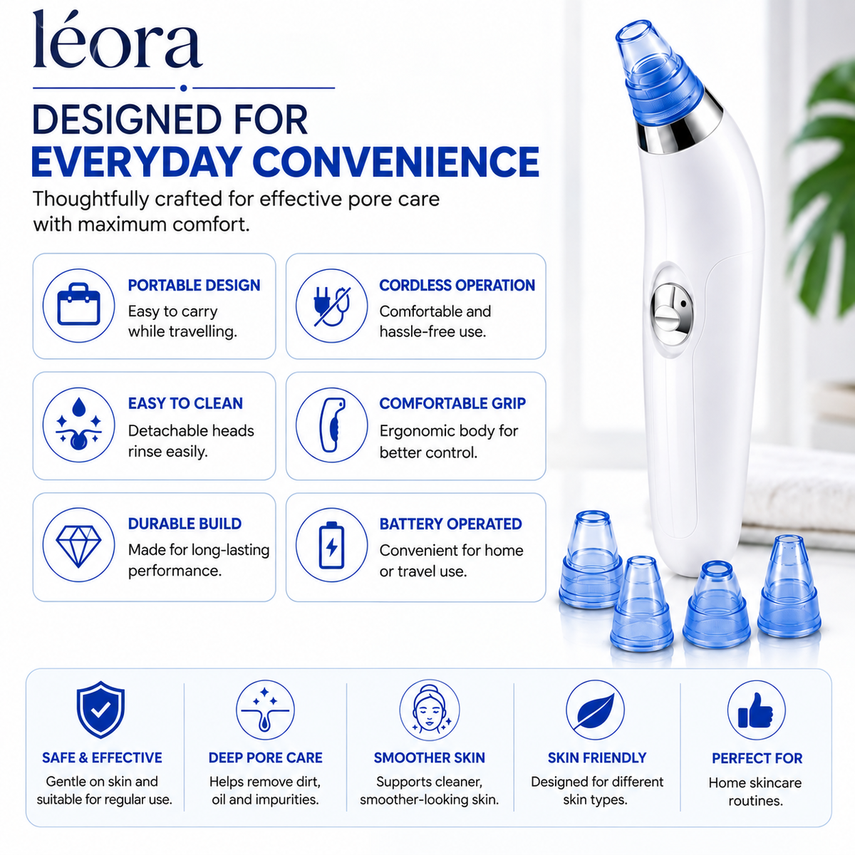 Léora™ PoreClean Facial Vacuum | 4-in-1 Blackhead & Pore Cleaner